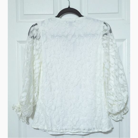 Sam & Jess Women's Off-White Lace V-Neck Long Sleeve Top Summer Blouse Size XS - Picture 6 of 11